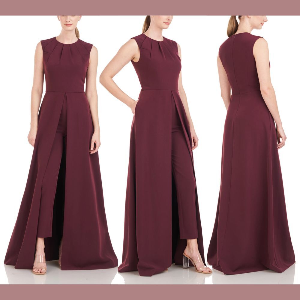 NWD $328 Kay Unger [ 6 ] Zeda Crepe Walk Thru Jumpsuit in Molasses Red‎